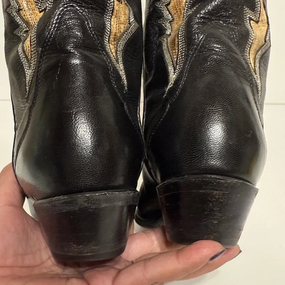 Tony Lama Vintage Black Leather Snake Cowboy Boots - Picture 7 of 17